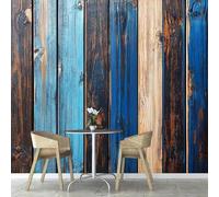 Self Adhesive Wallpaper Mural Blue Wooden Photo Wallpaper Country Style 3D Effect Poster Mural for Living Room Bedroom Wall Home Decoration 400x280 cm B-5727