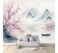 Self Adhesive Wallpaper Mural Cherry Blossom Tree Photo Wallpaper Mountain 3D Effect Poster Mural for Living Room Bedroom Wall Home Decoration 300x210 cm B-0355