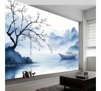 Self Adhesive Wallpaper Mural Chinese Style Landscape Photo Wallpaper Mountains and Lakes 3D Effect Poster Mural for Living Room Bedroom Wall Home Decoration 400x280 cm B-3487