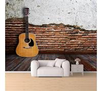 Self Adhesive Wallpaper Mural Guitar Photo Wallpaper Country Brick Pattern 3D Effect Poster Mural for Living Room Bedroom Wall Home Decoration 300x210 cm B-4185