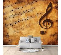 Self Adhesive Wallpaper Mural Music Notes Photo Wallpaper Retro 3D Effect Poster Mural for Living Room Bedroom Wall Home Decoration 400x280 cm B-1659
