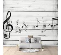 Self Adhesive Wallpaper Mural Music Notes Photo Wallpaper Wooden Pattern 3D Effect Poster Mural for Living Room Bedroom Wall Home Decoration 350x250 cm B-1987