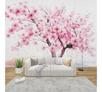 Self Adhesive Wallpaper Mural Pink Sakura Photo Wallpaper Japanese Style 3D Effect Poster Mural for Living Room Bedroom Wall Home Decoration 150x105 cm B-3552