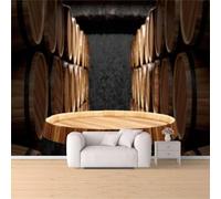 Self Adhesive Wallpaper Mural Wine Cellar Photo Wallpaper Rustic Wooden Wine Barrel 3D Effect Poster Mural for Living Room Bedroom Wall Home Decoration 350x250 cm B-5152
