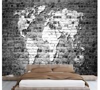 Self Adhesive Wallpaper Mural World Map Photo Wallpaper Gray Brick Pattern 3D Effect Poster Mural for Living Room Bedroom Wall Home Decoration 300x210 cm B-5963