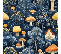 Self Adhesive Wallpaper Mushrooms Hut Peel and Stick Wallpaper Painted Forest Pattern Vinyl Film 17.3"x118" Contact Paper Sticky Back Plastic for Bedroom Living Room Bathroom