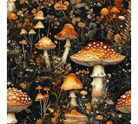Self Adhesive Wallpaper Mushrooms Painted Peel and Stick Wallpaper Forest Vintage Pattern Vinyl Film 17.3"x393" Contact Paper Sticky Back Plastic for Bedroom Living Room Bathroom
