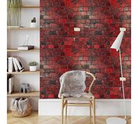 Self Adhesive Wallpaper Red Brick Industrial Vinyl Wrap Contact Paper Waterproof & Stain-Resistant with Wet Wipe Cleaning for Cabinet Countertops Pantries Bathroom Walls Wallpaper 40 cm x 3 m