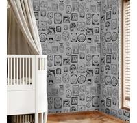 Self Adhesive Wallpaper Retro Grey Animal Peel and Stick Wallpaper Art Deco for Kids Room & Adults Bedroom Worktop Vinyl Covering Waterproof Sticky Back Plastic Roll (38.6x320.6 CM)