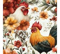 Self Adhesive Wallpaper Rooster Flowers Leaves Vinyl Wrap Contact Paper Waterproof & Stain-Resistant with Wet Wipe Cleaning for Cabinet Countertops Pantries Bathroom Walls Wallpaper 40 cm x 3 m