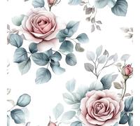 Self Adhesive Wallpaper Rose Flower Plant Peel and Stick Wallpaper Painted Vintage Pattern Vinyl Film 17.3"x197" Contact Paper Sticky Back Plastic for Bedroom Living Room Bathroom