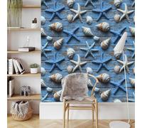 Self Adhesive Wallpaper Starfish Shells Board Vinyl Wrap Contact Paper Waterproof & Stain-Resistant with Wet Wipe Cleaning for Cabinet Countertops Pantries Bathroom Walls Wallpaper 40 cm x 3 m