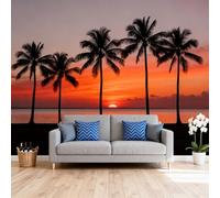 Self Adhesive Wallpaper Sunset Palm Beach Peel and Stick Wallpaper Removable Stick On Contact Paper Non-Woven Wall Mural for Bedroom Living Room Sofa Tv Background 290Cm(H) X480Cm(W)