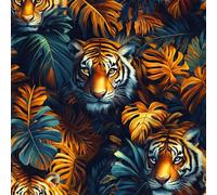 Self Adhesive Wallpaper Tiger Jungle Peel and Stick Wallpaper Tropical Plants Pattern Vinyl Film 17.3"x393" Contact Paper Sticky Back Plastic for Bedroom Living Room Bathroom