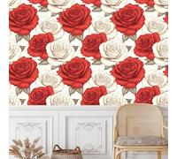 Self Adhesive Wallpaper White Rose Contact Paper 50CM×15M Peel and Stick Wallpaper Romantic Red Roses Stick on Wall Paper Removable Vinyl Wrap for Living Room Bedroom Wall Cabinets Decor