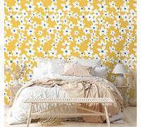 Self Adhesive Wallpaper Yellow Floral, 44.5 x 1000cm Peel and Stick Wallpaper White and Blue Flower Plants Floral Vinyl Wrap Boho Self Adhesive Furniture Wrap for Living Room,Bathroom,Cabinets