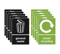 Self-Adhesive Waterproof Recycling Bin Stickers, 150 × 100 mm Vinyl Decals for General Waste and Mixed Recycling, Removable, Pack of 10