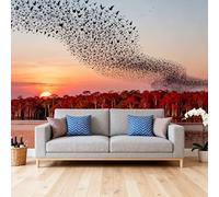 Self-Adhesive Waterproof Removable Wall Paper Sunset Flying Bat Natural Landscape Wall Mural Peel and Stick Wallpaper for Bedroom Contact Paper 280Cm(H) X460Cm(W)