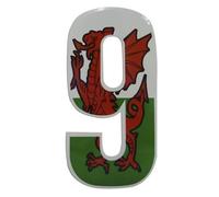 Self Adhesive Wheelie Bin Numbers 17cm - 9 - Welsh Dragon Design