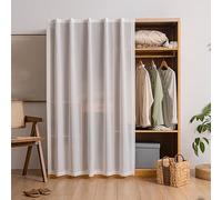 Self-Adhesive White Closet Curtain - Washable Sliding Room Divider & Dustproof with Whisper-Track Window 180cm x 200cm Perfect for Living Room & Bedroom Use