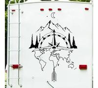 self-Adhesive World map Compass Camper RV Wall Sticker Travel Mountain Moon RV Wall Sticker Camping Decal Wallpaper