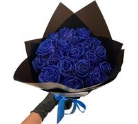 Self-Assembly Glitter Rose Bouquet - Red Artificial Rose Flowers, Shiny Fake Roses, Love Gifts for Valentine's Day, Anniversary, Engagement (12, Blue)