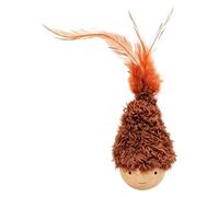 Self Balancing Cat Wobbler Toy, Interactive Wooden Cat Tumbler with Scratchable Turntable & Feather Teaser, Anti-Tip Weighted Base for Indoor Cats,Enrichment Puzzle Toy for Small Medium Large(Brown)