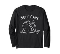 Self Care Frog Funny Cozy Coffee Relaxing Animal Design Long Sleeve T-Shirt