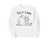 Self Care Frog Funny Cozy Coffee Relaxing Animal Design Sweatshirt