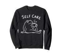 Self Care Frog Funny Cozy Coffee Relaxing Animal Design Sweatshirt