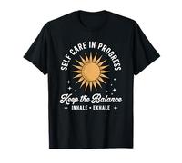 Self Care in Progress Inhale Exhale Retro Sun Aesthetic T-Shirt