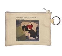 Self Care is Putting Your face on a Very Soft cat Funny Meme Key Chain Coin Purse Beige
