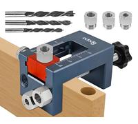 Self-Centering Doweling Jig Kit for Woodworking - Adjustable Width Dowel Jig for Straight Holes with 3 Drill Guide Bushings & 3 Drill Bits (1/4'',3/8'',5/16'')，Woodworking Joints Tools