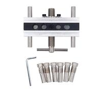 Self Centering Doweling Jig Kit Metric, Adjustable Width Drilling Guide with 6 Bushings, Universal Assembly for Wood Thickness 0.4in to 2.4in, Compatible with 6-8 - 10-12mm Dri (Silver)