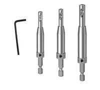 Self Centering Drill Bit Set - 1/4 Inch High-Speed Steel Hinge Drill Bits, Drill Bit Guide Set for Precise Hinge Pilot Holes in Doors, Windows, and Cabinets - Includes 2.4mm, 2.8mm, 3.6mm Sizes