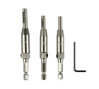 Self Centering Hinge Drill Bit Set 3-Piece 5/64" 7/64" 9/64" HSS Hex Shank for Door Cabinet Pilot Holes with Spring-Loaded Guide and Automatic Sawdust Discharge