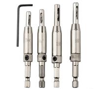 Self Centering Hinge Drill Bit Set, 4Pcs HSS Hex Shank Drill Bits for Woodworking, Furniture Assembly, Kitchen Cabinet & Door Installation (5/64, 7/64, 9/64, 11/64)