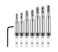 Self Centering Hinge Drill Bit Set, 6mm HSS Cabinet Door Pilot Hole Drilling Tool for Precise Positioning, Rustproof High-Speed Steel with Spring-Loaded Guides, 8-Piece