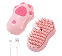 Self Cleaning 3 in 1 Cat & Dog Massage Grooming Brush - Steam Cleanser with Foldable Handle, Rechargeable, Removes Pet Hair Shedding (Pink)