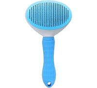 Self-Cleaning Cat and Dog Slicker Brush - Grooming Comb With Smooth Handle and Cleaning Button for Shedding, Tangled Hair, and Massage (Blue)