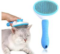 Self-Cleaning Cat and Dog Slicker Brush - Grooming Comb With Smooth Handle, Pet Grooming Tool With Cleaning Button for Shedding and Massage (BLUE)
