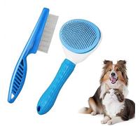 Self-Cleaning Cat and Dog Slicker Brush - Nit comb+cat brush, Easy to Remove Loose Fur, Harmless Deshedding Grooming Tool, Massaging Function for Removing Tear Stains, Fleas, Dandruff, Lice