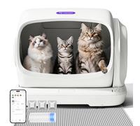 Self Cleaning Cat Litter Tray, XXXL Extra Large Automatic Cat Litter Tray Electric Auto Litter Box for Multiple Cats, Anti-Pinch, Odour-Free, APP Control, with Litter Mat & Liners