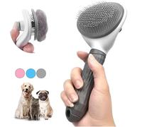 Self-Cleaning Dog and Cat Slicker Brush - Grooming Tool With Smooth Handle and Cleaning Button for Shedding and Massage (Grey)