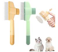 Self-Cleaning Flea Comb for Cats and Dogs, Pack of 2 Cat Brush with Release Button, Self-Cleaning Grooming Brush, Fur Flash Brush, Dog Brush, Pet Brush for Long and Short Hair Care