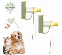 Self Cleaning Flea Tick Grooming Brush Lice Combs for Cats Dogs, Pet Hair Removal Comb with Rotatable Brush Head, Flea Combs Grooming Brushs for Removing Pet Hair (Yellow-2pcs)