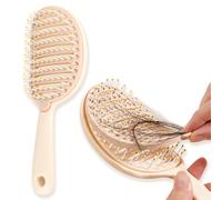 Self Cleaning Hair Brushes, Curved Vented Detangler Brush, and Easy Clean Detangling Brush - for Straight/Curly/Thick/Wavy Hair and Men-Feature a Removable Comb Pad for Effortless Easy Cleaning Hair