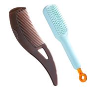 Self Cleaning Hair Comb Set, 2 Pieces, Anti-Dandruff Comb with Cleaning Pen, Brown and Mint Green