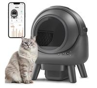 Self Cleaning Litter Box, Automatic for Multiple Cats, APP Control & Safety Sensors, Large Opening, Odor-Free with 15-Day Waste Container, Includes Trash Bags, Gray