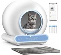 Self Cleaning Litter Box, Integrated Safety Automatic Cat Litter Box Self Cleaning 65L+9L for Multiple Cats, App Control, Odor Removal, Includes Mat & Liner (3 Rolls) - Blue